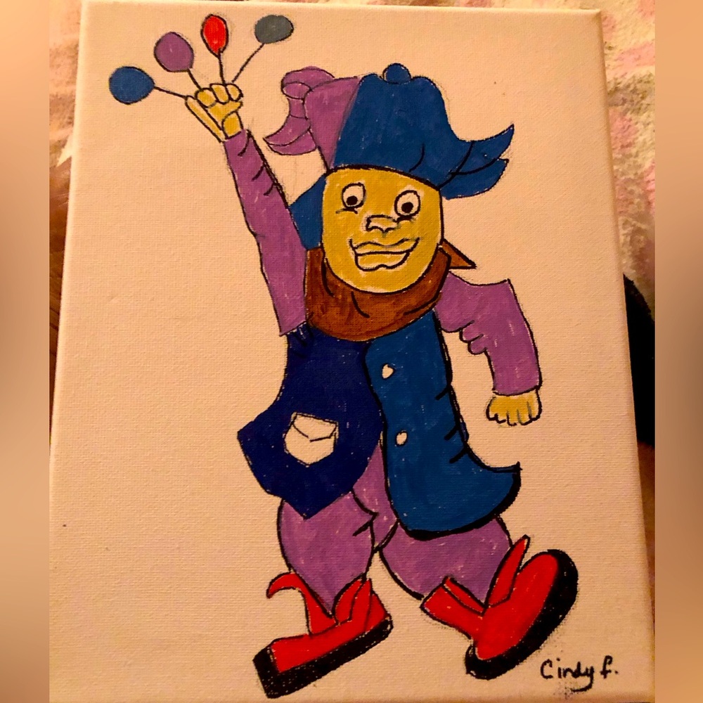 Clown 8x10 canvas board clown draw by hand